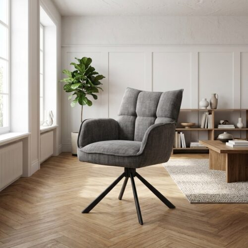 Marilla Lænestol i Graphite Polyester med Drejefunktion & Ben i Sort Metal fra Unique Furniture | B59xD65xH88 cm - Billede 1