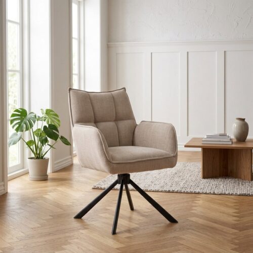 Marilla Lænestol i Linen Polyester med Drejefunktion & Ben i Sort Stål fra Unique Furniture | B59xD65xH88 cm - Billede 1