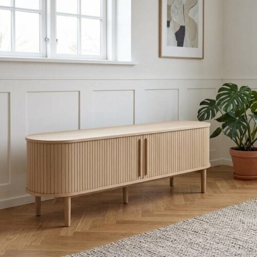 Meta TV Bænk i Hvidpigmenteret Egetræsfiner fra Unique Furniture | B180xH55,6xD40cm - Billede 1
