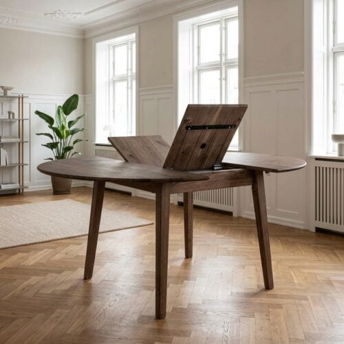 Metz Spisebord med Butterfly tillægsplader i Røget Olieret Massiv Egetræ Fra House Nordic | Ø118x118-158x75 cm - Billede 1