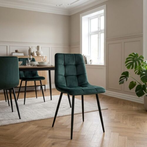 Middelfart Spisebordsstol i Mørkegrøn Velour med Sorte Metalben fra House Nordic | L55xB44xH86cm - Billede 1