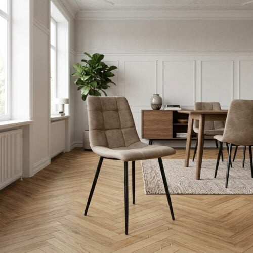 Middelfart Spisebordsstole i Lysebrun microfiber med sorte stål ben fra House Nordic - Billede 1
