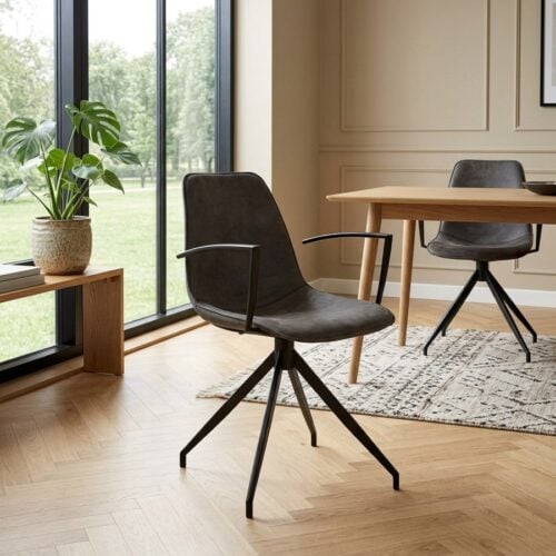 Monaco Spisebordsstol i Grå Microfiber med Sorte Metal Ben og 360 Grader Drejefunktion fra House Nordic | L56xB48xH86cm - Billede 1