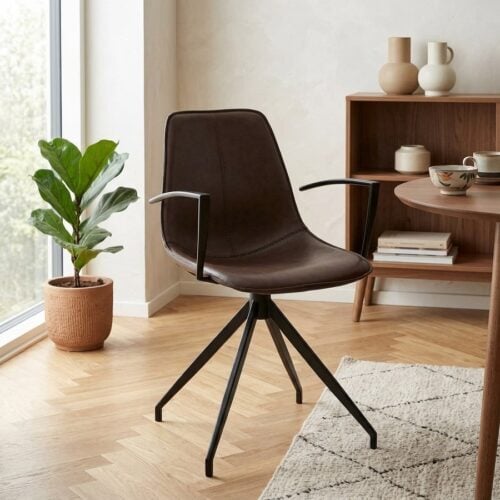 Monaco Spisebordsstol i Mørkebrun PU med Sorte Metalben og Drejefunktion fra House Nordic | L56xB48xH86cm - Billede 1