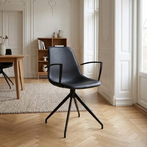 Monaco Spisebordsstol i Sort PU med Sorte Metalben og Drejefunktion fra House Nordic | L56xB48xH86cm - Billede 1
