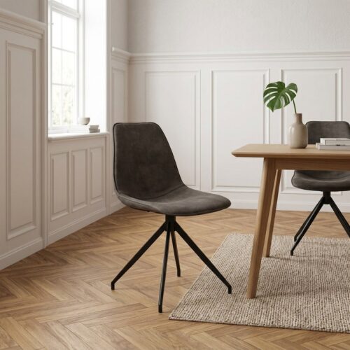 Monaco Spisebordsstole i Grå microfiber og sort stål-drejefod fra House Nordic - Billede 1