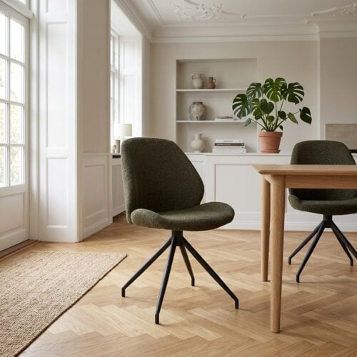 Monte Carlo Spisebordsstol med Drejefod i Bouclé Grøn og med Sorte Ben fra House Nordic | L60xB50xH88cm - Billede 1