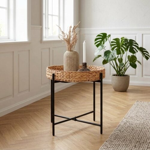 Naro hjørnebord i sort stål og vandhyacinth fra House Nordic | H48,5 Ø50 cm - Billede 1