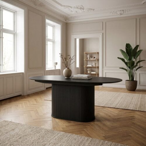 Nola Ovalt Spisebord i Sort Egetræ fra Unique Furniture | B95xL180-230xH75cm - Billede 1