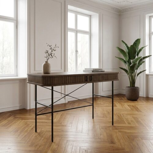 Nola Skrivebord i Røget Egetræ og Ben i Sort Metal fra Unique Furniture | 60x120x75cm - Billede 1