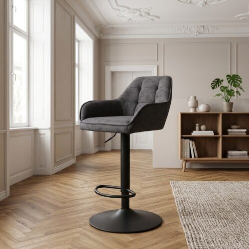 Nolan Barstol i Mørkegrå Stof med Sort Metal Stel fra Unique Furniture | B50,5xD52xH88,5-103,5cm - Billede 1