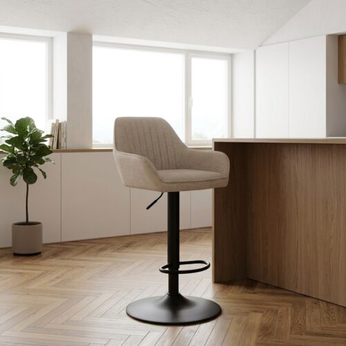 Nolan Barstol i Sandfarvet Stof med Sort Metal Stel fra Unique Furniture | B50,5xD52xH88,5-103,5cm - Billede 1