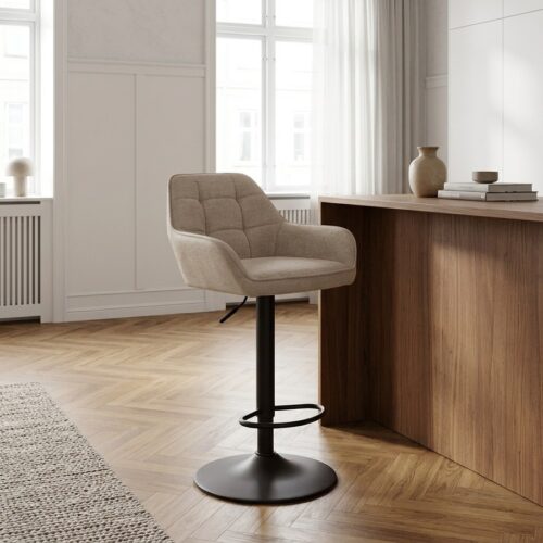 Nolan Barstol i Sandfarvet Stof med Sort Stel fra Unique Furniture | B50,5xD52xH88,5-103,5cm - Billede 1