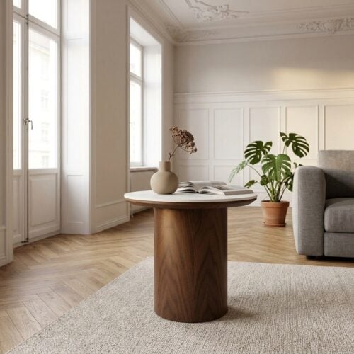 Noli Hjørnebord i Hvid Keramik & Stel i Mørkebrun Askefiner fra House Nordic | Ø40x38 cm - Billede 1