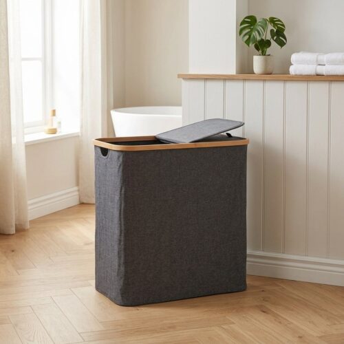 Noto vasketøjskurv i Bambus og Mørkegrå Stof fra House Nordic | 54x33x54 cm - Billede 1