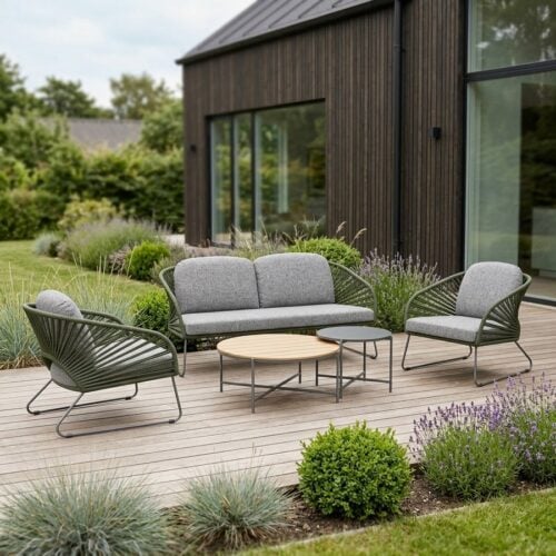 Novella Loungesæt i Grøn = 2 Borde, 2 Stole & 1 Sofa inkl. Grå Hynder fra House Nordic | L78xB71/162xH73cm - Billede 1