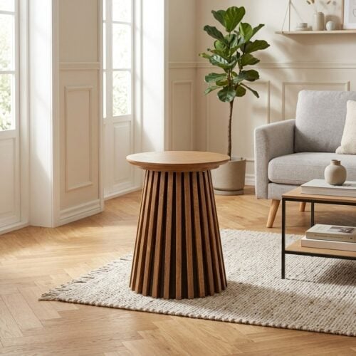 Osaka Hjørnebord i Egefiner bordplade med Trælameller Fra House Nordic | Ø40x50 cm - Billede 1
