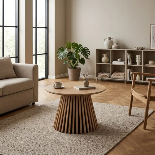 Osaka Sofabord i Egefiner bordplade & Trælameller Fra House Nordic | Ø70x45 cm - Billede 1