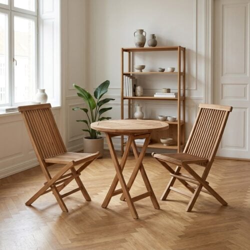 Oviedo Cafébord i Teak og 2 Toledo Spisebordsstole i Teak Fra House Nordic | Ø70 - Billede 1