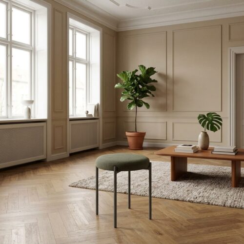 Pelican Taburet i Olivgrøn Stof med Stålben fra Unique Furniture | B43,5xH48xD43,5cm - Billede 1