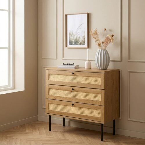 Pensacola Kommode i Egetræs Melamin og Natur Polyrattan fra Unique Furniture | B80xD40xH75cm - Billede 1