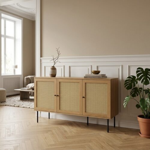 Pensacola Skænk i Egetræs Melamin med Naturfarvet Polyrattan fra Unique Furniture | B140xH80xD40cm - Billede 1