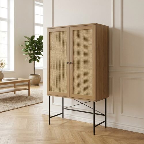 Pensacola Skab i Egetræsmelamin og Natur Polyrattan fra Unique Furniture | B80xH135xD40cm - Billede 1