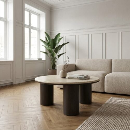 Piazze Sofabord i Espresso Olie & Bursa Marmor fra Unique Furniture | Ø90xH40 cm - Billede 1