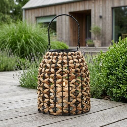 Pinto Lanterne i Natur/Sort Polyrattan og Vandhyacint fra House Nordic | Ø24xH28.5cm - Billede 1