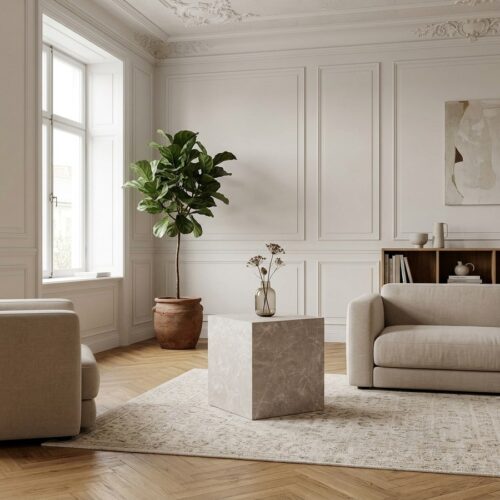 Prague Hjørnebord i Marmor look Beige fra House Nordic | 40x40x45 cm - Billede 1