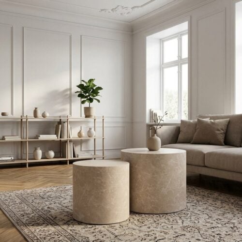 Prague Sofabord Sæt af 2 i Marmor Look Beige fra House Nordic | Ø38/48xH36/40cm - Billede 1