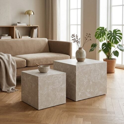 Prague Sofabord Sæt af 2 i Marmor Look Beige fra House Nordic | 57x57x47 cm - Billede 1