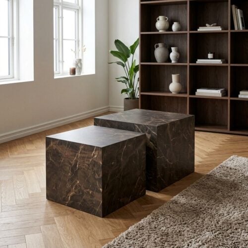 Prague Sofabord S&aelig;t af 2 i Marmorlook Brun fra House Nordic | 57x57x47 cm - Billede 1