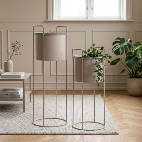 Rabo Blomsteropsats i Sandfarvet Stål Fra House Nordic | Sæt af 2 ø18/21,5x50/65cm - Billede 1