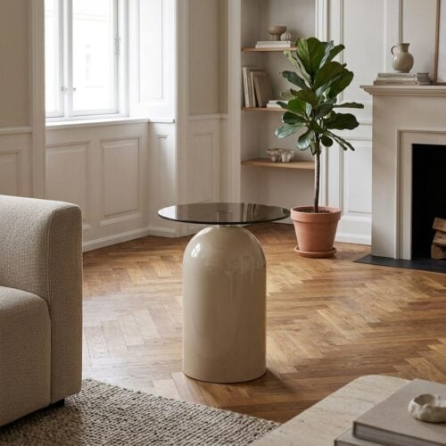 Ravello Hjørnebord i Beige/Grå Hærdet Glas & Metal fra House Nordic | Ø40x52 cm - Billede 1