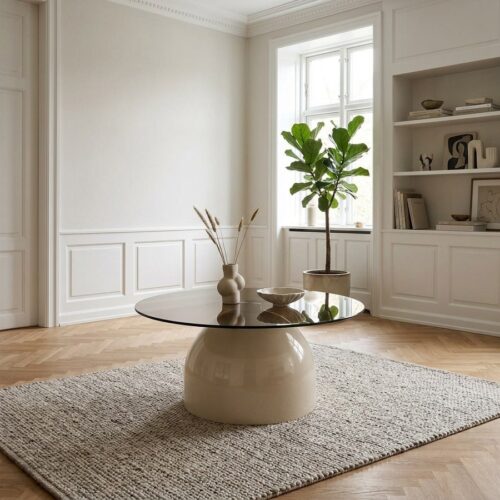 Ravello Sofabord i Beige/Grå Metal & Hærdet Glas fra House Nordic | Ø 70x33 cm - Billede 1