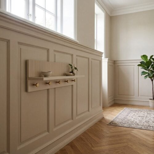 Rocca Væghylde med Knager i Beige MDF fra House Nordic | L12xB50xH16cm - Billede 1