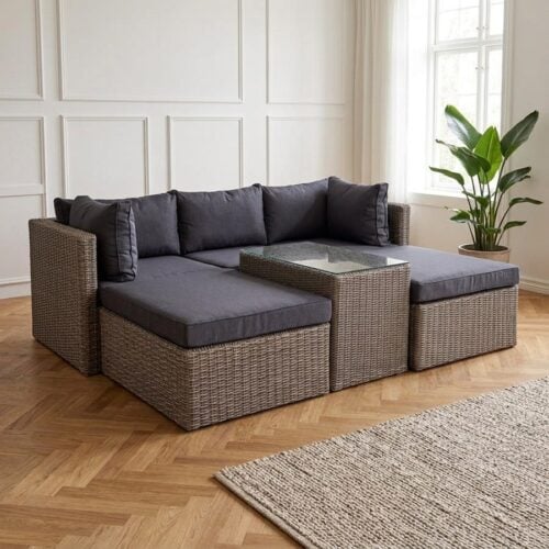 Rossi Lounge Sofasæt i Kubugrå Rattan & Mørkegrå Hynder fra House Nordic - Billede 1