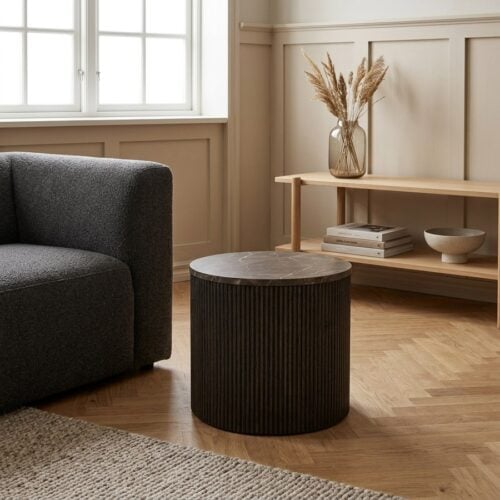 Rota Hjørnebord i Mørkebrun Marmorlook og Decor Trælister fra House Nordic | Ø45xH40 cm - Billede 1