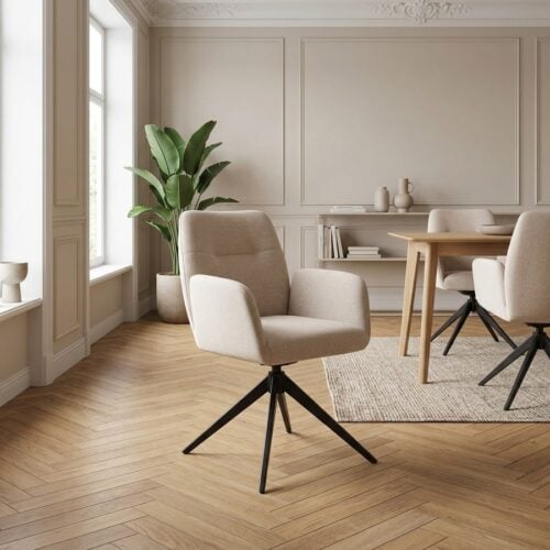 Roxana Spisebordsstol med Armlæn i Ivory Stof med Sort Metalstel og Drejefunktion fra Unique Furniture | B57,5xH88xD62cm - Billede 1