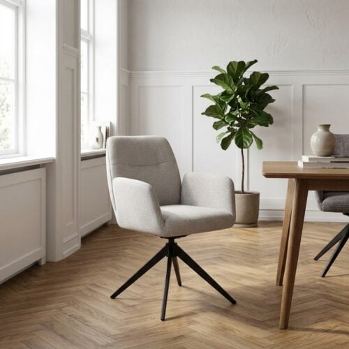 Roxana Spisebordsstol med Armlæn i Lys Grå Stof og Sort Metalstel fra Unique Furniture | B57,5xH88xD62 cm - Billede 1