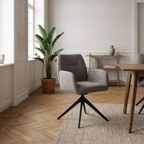 Roxana Spisebordsstol med Armlæn i Mellemgrå Stof med Sort Stel fra Unique Furniture | B57,5xD62xH88cm - Billede 1