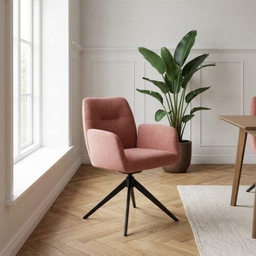 Roxana Spisebordsstol med Armlæn i Rose Stof og Sort Stål Stel fra Unique Furniture | B57,5xD62xH88cm - Billede 1