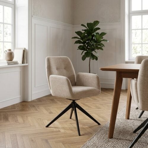 Roxana Spisebordsstol med Armlæn i Sand Stof og Sort Stel fra Unique Furniture | B57,5xD62xH88cm - Billede 1