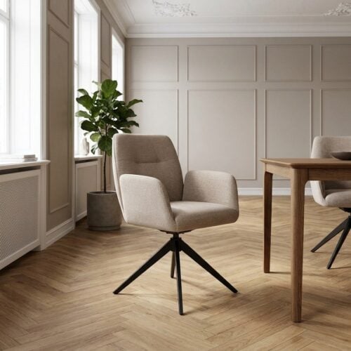 Roxana Spisebordsstol med Armlæn i Taupe Stof med Sort Metal Stel fra Unique Furniture | B57,5xD62xH88cm - Billede 1