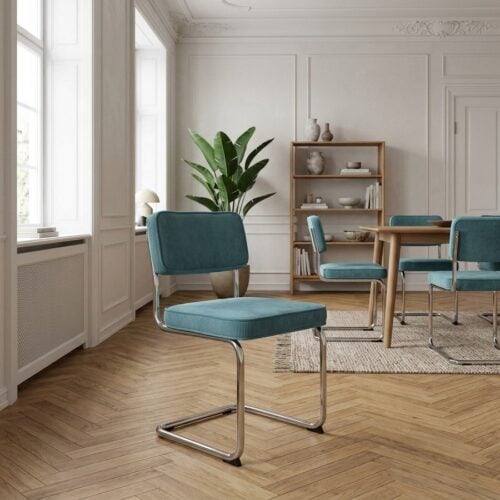 Rupert Spisebordsstol i Blå Fløjl med Krom Stel fra Unique Furniture | B50xH84xD53cm - Billede 1