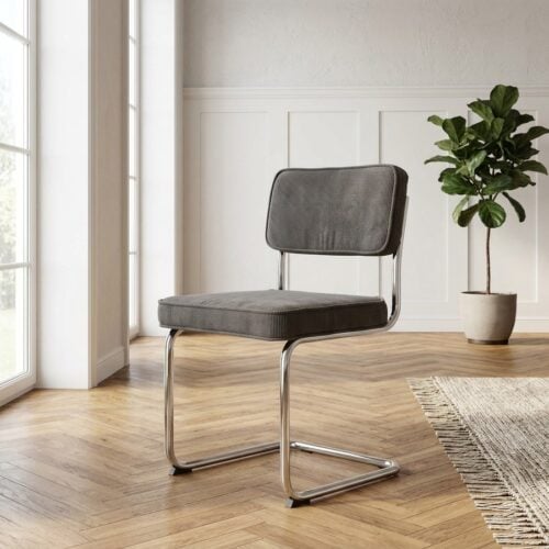 Rupert Spisebordsstol i Grå Fløjl med Stel i Krom fra Unique Furniture | L53xB50xH84cm - Billede 1