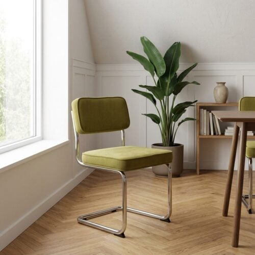 Rupert Spisebordsstol i Grøn Jernfløjl med Krom Stel fra Unique Furniture | B50xD53xH84cm - Billede 1