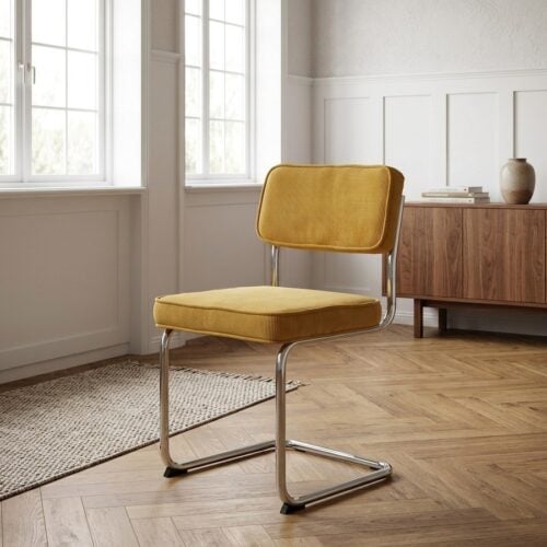 Rupert Spisebordsstol i Gult Fløjl med Krom Stel fra Unique Furniture | B50xH84xD53cm - Billede 1
