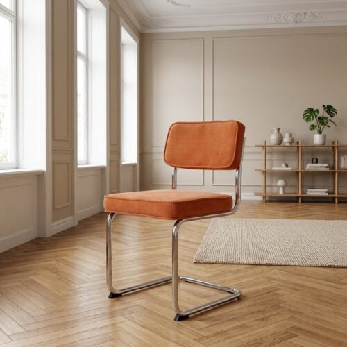 Rupert Spisebordsstol i Orange Fløjl med Krom Stel fra Unique Furniture | B50xH84xD53cm - Billede 1